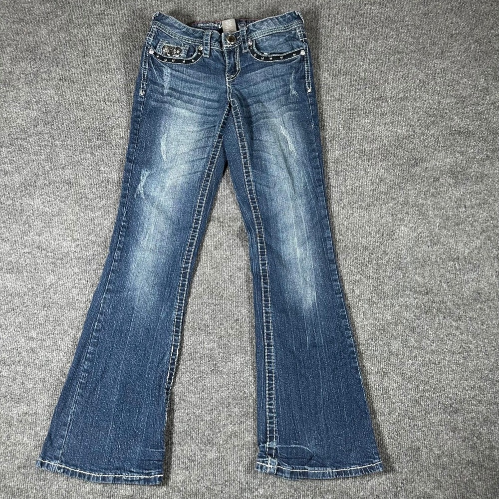 Vanity Jeans Womens Size 25W/31L Blue Bootcut Distressed Sequin Embellished Y2K